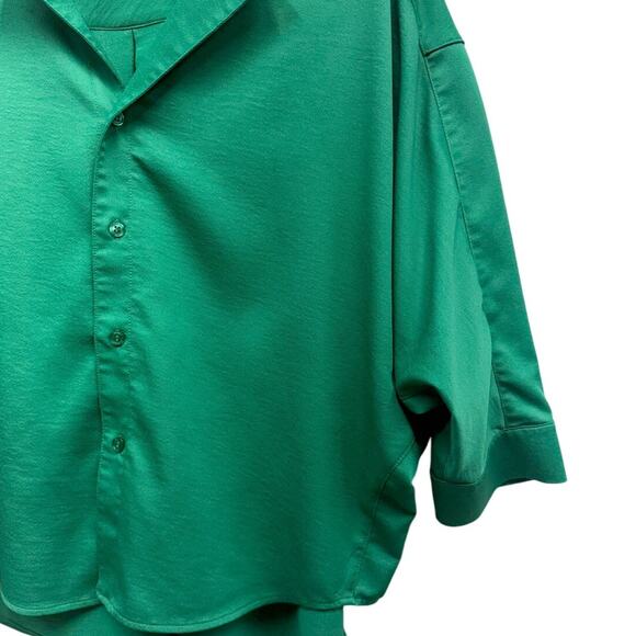 Moussy Green Satin Button-Front Dolman Sleeve Blouse Relaxed Fit One Size - Picture 6 of 7
